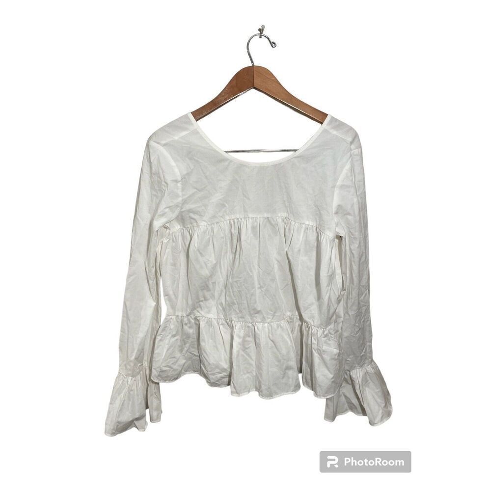 Express Cotton Peplum Top Women’s Small Long Flare Sleeve White‎